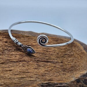 Lapis Lazuli Cuff Bracelet, Silver-Plated Crystal Jewelry, Adjustable Women’s Gemstone Cuff