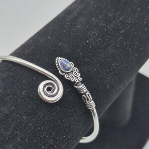 Lapis Lazuli Cuff Bracelet, Silver-Plated Crystal Jewelry, Adjustable Women’s Gemstone Cuff