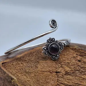 Red Garnet Silver Plated Cuff Bracelet | Adjustable Bangle for Women