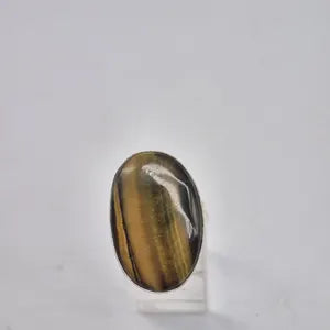 Tiger Eye Adjustable Ring – Silver Plated Cabochon Statement Jewelry