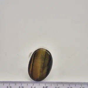 Tiger Eye Adjustable Ring – Silver Plated Cabochon Statement Jewelry