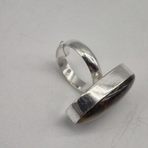 Tiger Eye Adjustable Ring – Silver Plated Cabochon Statement Jewelry