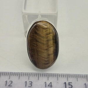 Tiger Eye Adjustable Ring – Silver Plated Cabochon Statement Jewelry