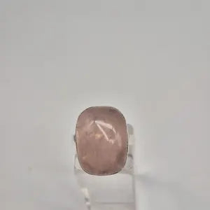 Rose Quartz Adjustable Ring – Silver Plated Cabochon Love Crystal Jewelry