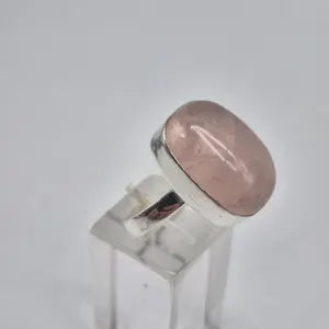 Rose Quartz Adjustable Ring – Silver Plated Cabochon Love Crystal Jewelry