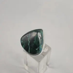 Malachite Adjustable Ring – Silver Plated Green Cabochon - Healing Crystal Jewelry
