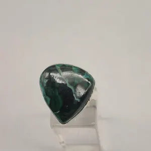 Malachite Adjustable Ring – Silver Plated Green Cabochon - Healing Crystal Jewelry