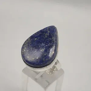 Lapis Lazuli Adjustable Ring – Silver Plated Cabochon - Blue Healing Crystal Jewelry