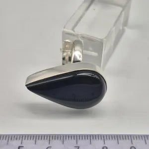 Black Obsidian Adjustable Ring – Silver Plated Cabochon Protection Crystal Jewelry