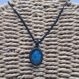 Blue Apatite Macrame Necklace: Woven Gemstone Pendant