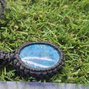 Blue Apatite Macrame Necklace: Woven Gemstone Pendant