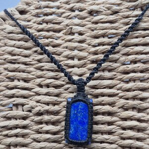 Lapis Lazuli Macrame Necklace: Woven Blue Gemstone Pendant