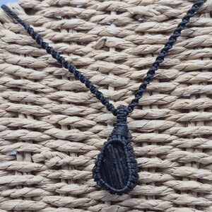 Handmade Black Tourmaline Macrame Necklace: Protection Crystal