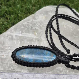 Blue Apatite Macrame Necklace: Woven Gemstone Pendant