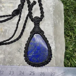 Lapis Lazuli Macrame Necklace: Woven Blue Gemstone Pendant