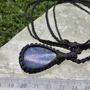 Lapis Lazuli Macrame Necklace: Woven Blue Gemstone Pendant