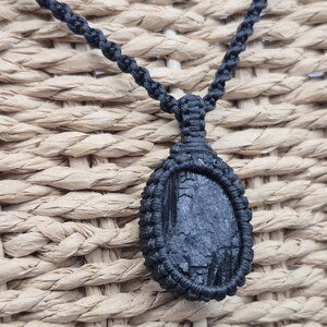 Handmade Black Tourmaline Macrame Necklace: Protection Crystal