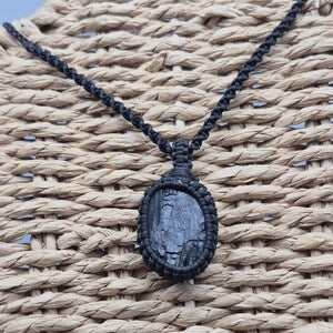 Handmade Black Tourmaline Macrame Necklace: Protection Crystal
