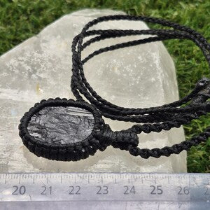 Handmade Black Tourmaline Macrame Necklace: Protection Crystal