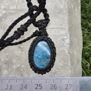 Blue Apatite Macrame Necklace: Woven Gemstone Pendant