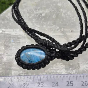 Blue Apatite Macrame Necklace: Woven Gemstone Pendant