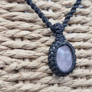 Rose Quartz Crystal Macrame Necklace - Love & Emotional Healing