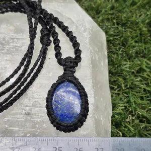 Lapis Lazuli Macrame Necklace: Woven Blue Gemstone Pendant