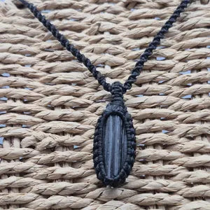 Handmade Black Tourmaline Macrame Necklace: Protection Crystal