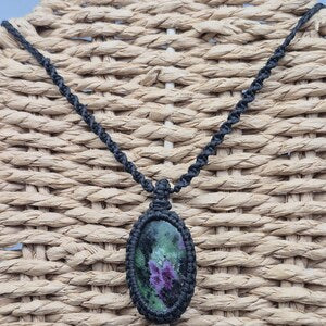 Ruby Zoisite Crystal Macrame Necklace