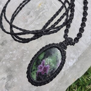 Ruby Zoisite Crystal Macrame Necklace