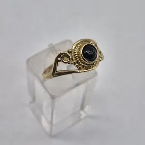 Black Tourmaline Adjustable Brass Ring for Women