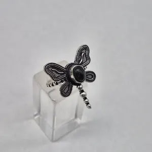 Black Tourmaline Butterfly Ring – Silver Plated Adjustable Gemstone Ring