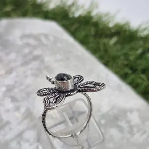 Black Tourmaline Butterfly Ring – Silver Plated Adjustable Gemstone Ring