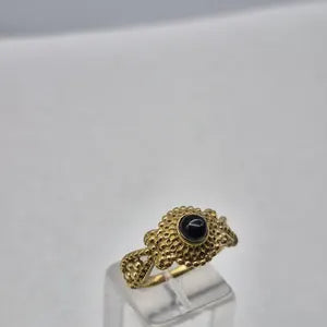 Black Tourmaline Adjustable Brass Ring for Women