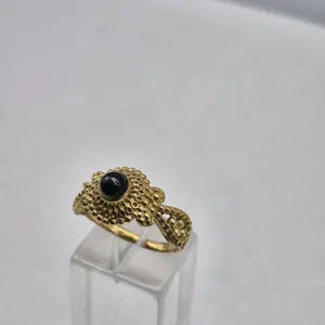 Black Tourmaline Adjustable Brass Ring for Women