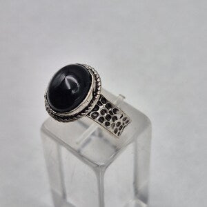 Black Tourmaline Silver Plated Adjustable Ring for Women