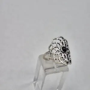 Black Tourmaline Silver Plated Adjustable Ring for Women