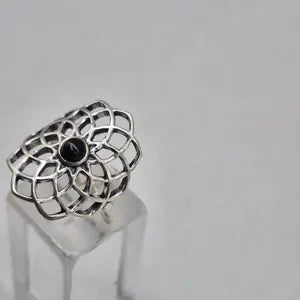 Black Tourmaline Silver Plated Adjustable Ring for Women