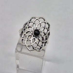 Black Tourmaline Silver Plated Adjustable Ring for Women