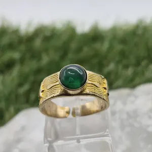 Green Aventurine Brass Adjustable Ring for Women