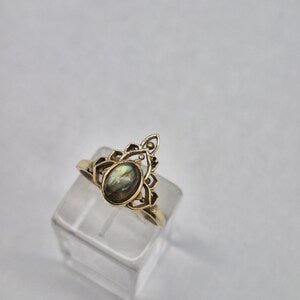 Labradorite Crystal Brass Ring