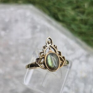 Labradorite Crystal Brass Ring