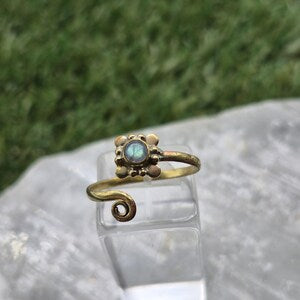 Labradorite Crystal Brass Ring