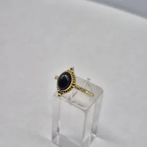 Black Tourmaline Adjustable Brass Ring for Women