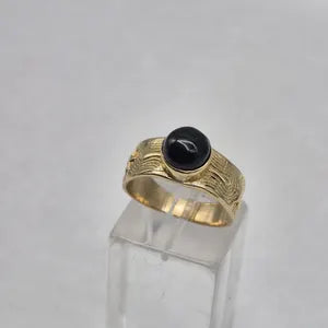 Black Tourmaline Adjustable Brass Ring for Women