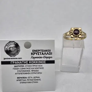 Red Garnet Crystal Brass Ring