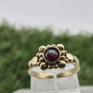 Red Garnet Crystal Brass Ring
