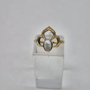 Pearl Brass Ring – Adjustable Minimalist Ring