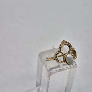 Pearl Brass Ring – Adjustable Minimalist Ring