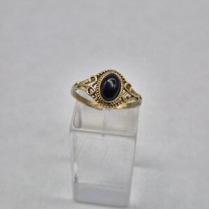 Black Tourmaline Adjustable Brass Ring for Women